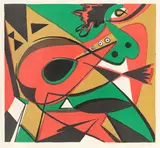 Ernst Wilhelm Nay, Sitzende Frau, 1949, Farblithografie auf Papier