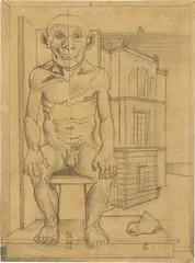 Gottfried Brockmann, Akademiemodell (Anton, der ehemalige ,Rhinroller‘ 80 Jahre), 1926, Bleistift auf Transparentpapier, auf Karton