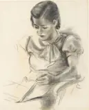 Girl reading by George Grosz, 1936, Kohle auf Bütten, sold Jun 2019
