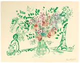 Le bouquet vert et violet by Marc Chagall, 1959, Farblithografie auf Arches-Velin, sold Jul 2020
