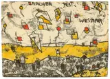 Ludwig Hirschfeld-Mack, Drachen Fest Weimar, 1922, Lithografie, aquarelliert, auf leichtem Karton (Postkarte)