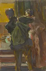 Fritz von Uhde, Rückenansicht eines Mannes mit Rucksack, Öl auf Pappe