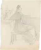 Ernst Fries, Rückenansicht einer sitzenden Frau auf dem Balkon