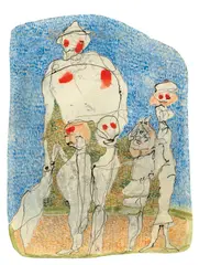 Gerhard Altenbourg, Der Alte und das junge Gemüse, 1965, Aquarell, Tuschfeder und -pinsel, chinesische Tusche und Bleistift auf Pergament