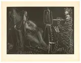 Pablo Picasso, Peintre à son chevalet avec deux femmes nues, 1966, Aquatinta, Kaltnadel und Schabtechnik auf Velin