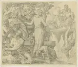Julius Schnorr von Carolsfeld, Das Gleichnis von dem reichen Mann und dem armen Lazarus, 1854, Bleistift auf Transparentpapier, auf leichten Karton aufgezogen