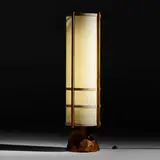 George Nakashima, Kent Hall floor lamp, 1984, walnut burl, rosewood, holly, fiberglass