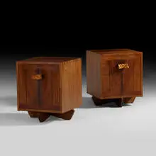 George Nakashima, Kornblut cabinets, pair, 1985, American black walnut, maple burl
