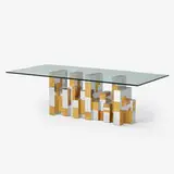 Cityscape dining table by Paul Evans, c. 1970, chrome-plated steel, olive burl, glass, sold Jan 2020