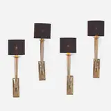 Jean Pascaud, sconces, set of four, c. 1945, bronze, linen shades