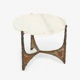 occasional table by Paul Evans, c. 1966, torch-cut, welded and enameled steel, marble, brass, sold Jan 2020