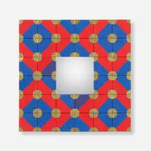 Alexander Girard, Wall mirror for Textiles & Objects, 1961, fabric over wood, brass, mirrored glass