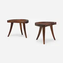 Stools, pair by Ettore Zaccari, c. 1955, carved walnut, sold Oct 2024