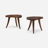 Ettore Zaccari, Stools, pair, c. 1955, carved walnut