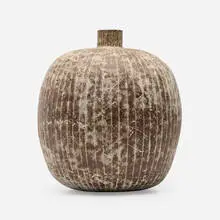 Olmec vessel by Claude Conover, 1973, glazed stoneware with engobe decoration, sold Oct 2024