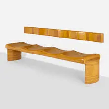 Luis Amador, Bench with wall-mounted backrest from Sapataria Gambier, Rio de Janeiro, c. 1975, laminated Brazilian hardwood