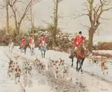 R.L. Harvey, Setting off on a Winter's day, oil on canvas