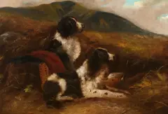 Edward Armfield, Springer Spaniels in a moor with game, oil on canvas