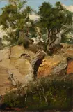 Die Reste der Villa des Cassius in Tivoli by Edmund Kanoldt, 1880, Öl auf Holz, sold Jun 2015