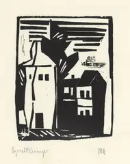 Pariser Hohe Häuser by Lyonel Feininger, 1918, Holzschnitt auf Papier, sold Dec 2016