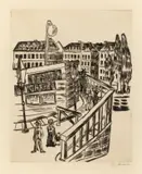 Max Beckmann, Holzbrücke, 1922, Kaltnadel auf Velin