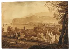 Franz Ludwig Catel, Blick auf Sorrent, Um 1812, Pinsel in Sepia auf Papier