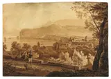 Franz Ludwig Catel, Blick auf Sorrent, Um 1812, Pinsel in Sepia auf Papier