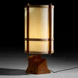 table lamp by George Nakashima, 1985, American black walnut, holly, parchment, sold Jan 2020