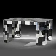 Paul Evans, Custom dining table, c. 1975, polished, dye-painted, and hand-etched aluminum