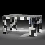 Paul Evans, Custom dining table, c. 1975, polished, dye-painted, and hand-etched aluminum