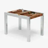 Paul Evans, Cityscape backgammon table, model PE 742 from the PE 700 series, chrome-plated steel, suede, aluminum, anodized aluminum, acrylic, plastic