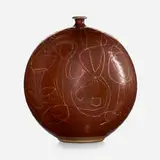 Peter Voulkos, early vase, 1952-53, glazed stoneware with wax resist and sgraffito decoration