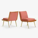 lounge chairs model 1702, pair by T. H. Robsjohn-Gibbings, c. 1955, walnut, brass, upholstery, sold Jan 2020