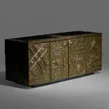 Sculpted Bronze cabinet by Paul Evans, 1974, bronzed resin over wood, slate, sold Jan 2020