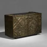Sculpted Bronze cabinet by Paul Evans, 1974, bronzed resin over wood, slate, sold Jan 2020