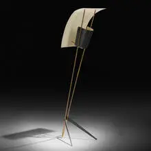 Cerf Volant floor lamp by Pierre Guariche, 1952, enameled steel and aluminum, brass, sold Jan 2020