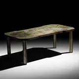 Su-Tao coffee table by Philip and Kelvin Laverne, c. 1965, acid-etched brass, enameled and patinated brass, pewter, sold Jan 2020