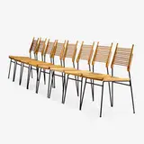 Paul McCobb, Planner Group dining chairs model 1533, set of eight, 1953, maple, enameled steel, plastic