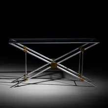 John Vesey, console table, c. 1958, aluminum, brass, glass