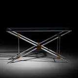 John Vesey, console table, c. 1958, aluminum, brass, glass