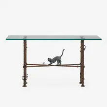 Ailnh Gor, console table, c. 1980, oxidized iron, bronze, glass