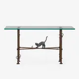 Ailnh Gor, console table, c. 1980, oxidized iron, bronze, glass
