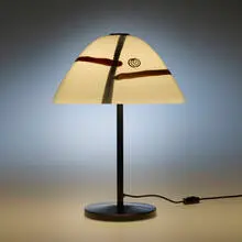 Table lamp by Lino Tagliapietra, c. 1983, cased glass with applied decoration, lacquered brass and aluminum, sold Sep 2024