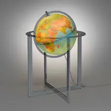 Nova Rico, Illuminated globe with stand, c. 2010, chrome-plated steel, printed paper over plastic