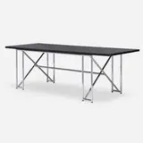 Eileen Gray, Double X dining table, 1928 / 1992, chrome-plated steel, lacquered wood, smoked glass