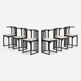 Josef Hoffmann, Fledermaus chairs model 728S, set of six, lacquered beech, upholstery