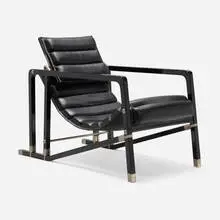 Transat chair by Eileen Gray, leather upholstery, lacquered beech, nickel-plated brass, sold Sep 2024