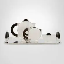 Tea service by Christian Fjerdingstad, c. 1930, silver-plated metal, ebony, sold Sep 2024