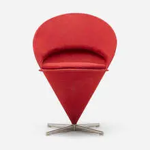 Cone chair by Verner Panton, 1958, upholstery, stainless steel, plastic, sold Sep 2024