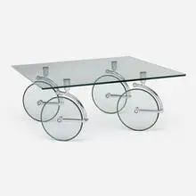 Coffee table by Gae Aulenti, c. 1995, glass, chrome-plated steel, sold Sep 2024